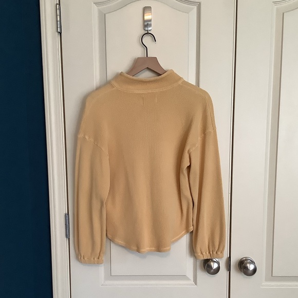 Madewell MWL Waffle Half-Zip Shirttail Sweatshirt Yellow Gold Size Medium - Picture 3 of 4